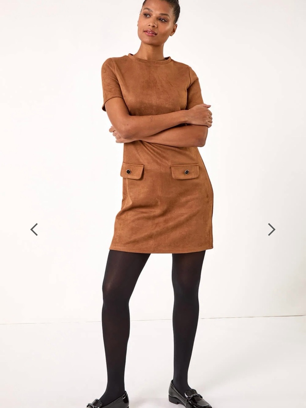 connected apparel Faux-Suede Mini Skirt Dress - Camel Brown